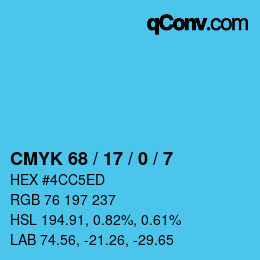 Color code: CMYK 68 / 17 / 0 / 7 | qconv.com