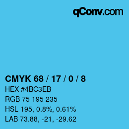 カラーコード: CMYK 68 / 17 / 0 / 8 | qconv.com
