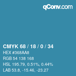 Color code: CMYK 68 / 18 / 0 / 34 | qconv.com