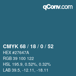 カラーコード: CMYK 68 / 18 / 0 / 52 | qconv.com