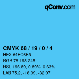 Color code: CMYK 68 / 19 / 0 / 4 | qconv.com