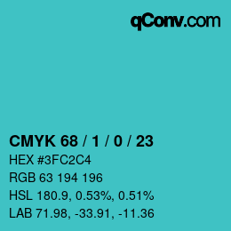 カラーコード: CMYK 68 / 1 / 0 / 23 | qconv.com