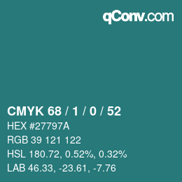 カラーコード: CMYK 68 / 1 / 0 / 52 | qconv.com