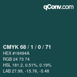 Color code: CMYK 68 / 1 / 0 / 71 | qconv.com