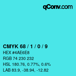 カラーコード: CMYK 68 / 1 / 0 / 9 | qconv.com
