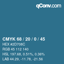 Code couleur: CMYK 68 / 20 / 0 / 45 | qconv.com