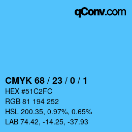 颜色代码: CMYK 68 / 23 / 0 / 1 | qconv.com