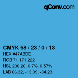 カラーコード: CMYK 68 / 23 / 0 / 13 | qconv.com