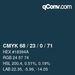 Color code: CMYK 68 / 23 / 0 / 71 | qconv.com