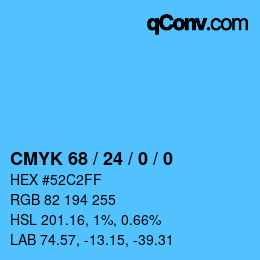 カラーコード: CMYK 68 / 24 / 0 / 0 | qconv.com