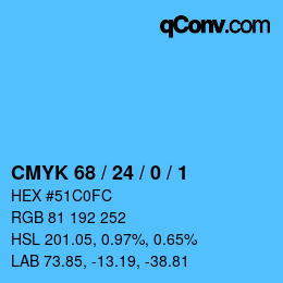カラーコード: CMYK 68 / 24 / 0 / 1 | qconv.com