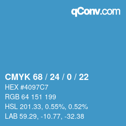 カラーコード: CMYK 68 / 24 / 0 / 22 | qconv.com