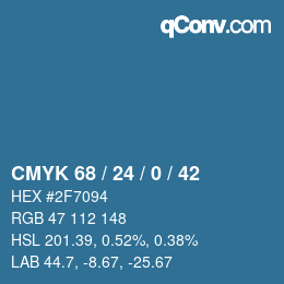 Color code: CMYK 68 / 24 / 0 / 42 | qconv.com