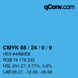颜色代码: CMYK 68 / 24 / 0 / 9 | qconv.com