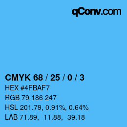 カラーコード: CMYK 68 / 25 / 0 / 3 | qconv.com