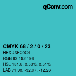 カラーコード: CMYK 68 / 2 / 0 / 23 | qconv.com