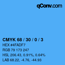 カラーコード: CMYK 68 / 30 / 0 / 3 | qconv.com