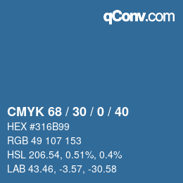 颜色代码: CMYK 68 / 30 / 0 / 40 | qconv.com