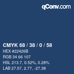 Color code: CMYK 68 / 38 / 0 / 58 | qconv.com