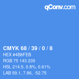 カラーコード: CMYK 68 / 39 / 0 / 8 | qconv.com