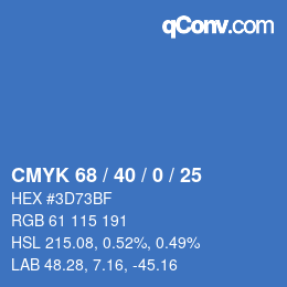 Farbcode: CMYK 68 / 40 / 0 / 25 | qconv.com