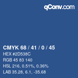 Code couleur: CMYK 68 / 41 / 0 / 45 | qconv.com
