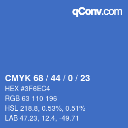 カラーコード: CMYK 68 / 44 / 0 / 23 | qconv.com