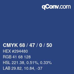 Farbcode: CMYK 68 / 47 / 0 / 50 | qconv.com
