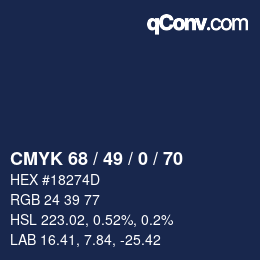 Color code: CMYK 68 / 49 / 0 / 70 | qconv.com