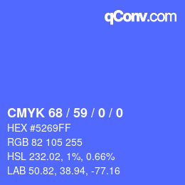 カラーコード: CMYK 68 / 59 / 0 / 0 | qconv.com