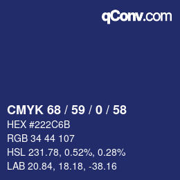 Color code: CMYK 68 / 59 / 0 / 58 | qconv.com