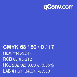 カラーコード: CMYK 68 / 60 / 0 / 17 | qconv.com