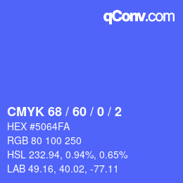 カラーコード: CMYK 68 / 60 / 0 / 2 | qconv.com