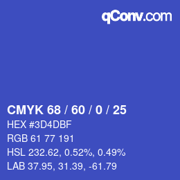 カラーコード: CMYK 68 / 60 / 0 / 25 | qconv.com
