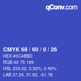 カラーコード: CMYK 68 / 60 / 0 / 26 | qconv.com