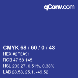 カラーコード: CMYK 68 / 60 / 0 / 43 | qconv.com