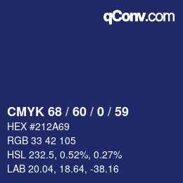 カラーコード: CMYK 68 / 60 / 0 / 59 | qconv.com