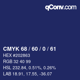 颜色代码: CMYK 68 / 60 / 0 / 61 | qconv.com