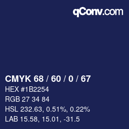カラーコード: CMYK 68 / 60 / 0 / 67 | qconv.com