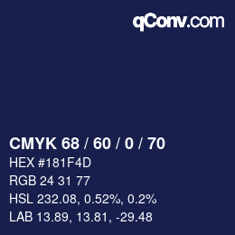 颜色代码: CMYK 68 / 60 / 0 / 70 | qconv.com