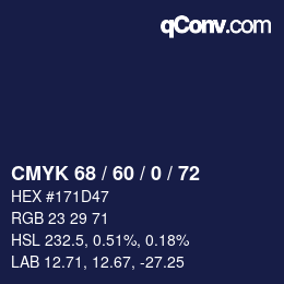 カラーコード: CMYK 68 / 60 / 0 / 72 | qconv.com