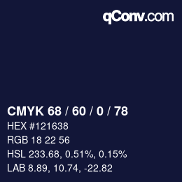 Color code: CMYK 68 / 60 / 0 / 78 | qconv.com