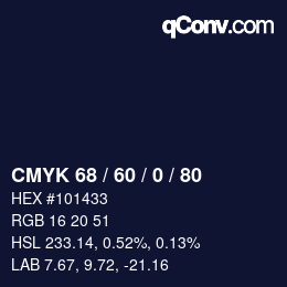 カラーコード: CMYK 68 / 60 / 0 / 80 | qconv.com