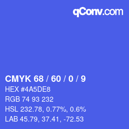 カラーコード: CMYK 68 / 60 / 0 / 9 | qconv.com