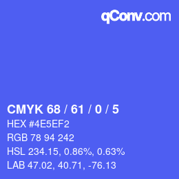 Color code: CMYK 68 / 61 / 0 / 5 | qconv.com