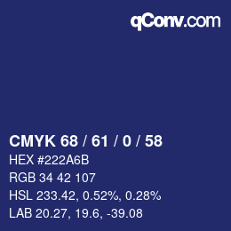 Código de color: CMYK 68 / 61 / 0 / 58 | qconv.com
