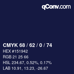 Color code: CMYK 68 / 62 / 0 / 74 | qconv.com