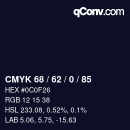 カラーコード: CMYK 68 / 62 / 0 / 85 | qconv.com
