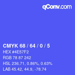 颜色代码: CMYK 68 / 64 / 0 / 5 | qconv.com