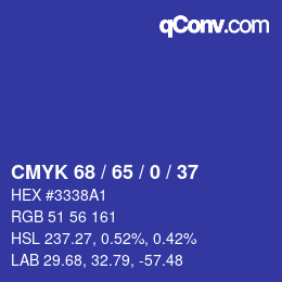 カラーコード: CMYK 68 / 65 / 0 / 37 | qconv.com